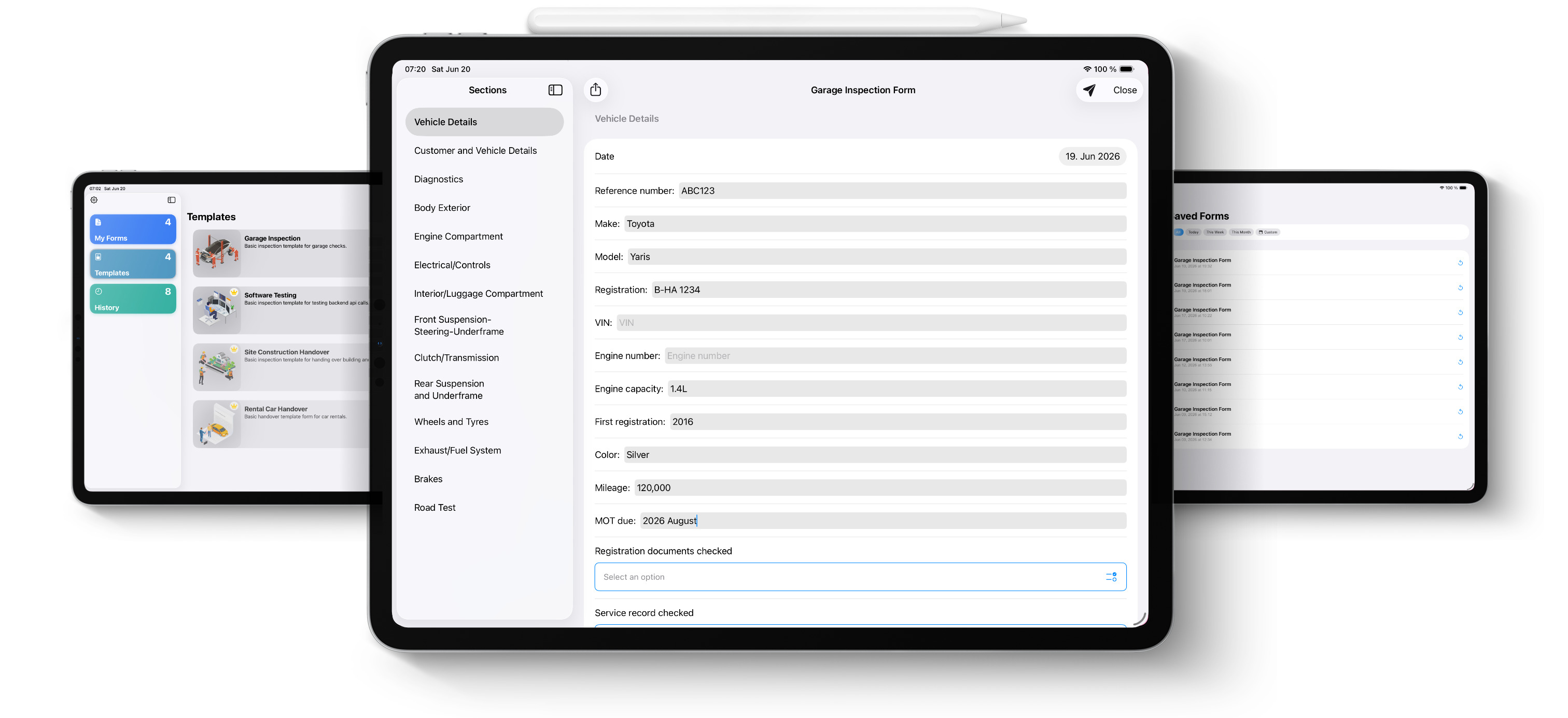 Blue Checkbox car rental condition report app running on iPad